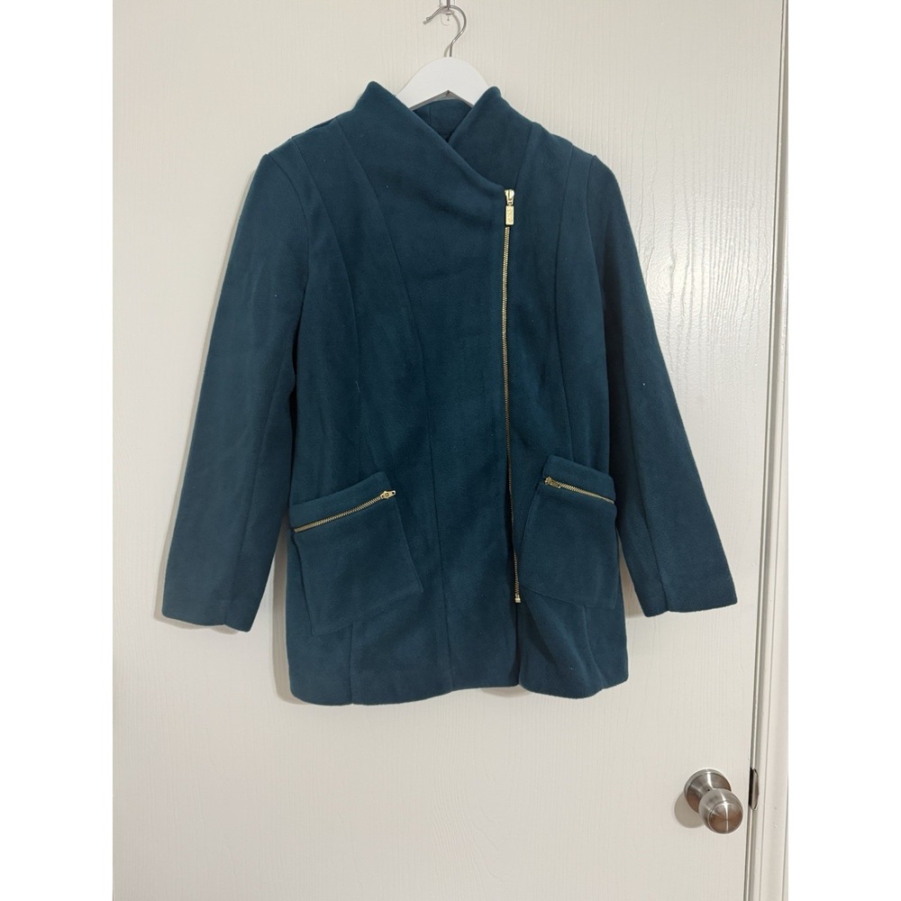 Bob Mackie Wearable Art Women's Size Small Teal Zip Up Fleece Jacket Pockets